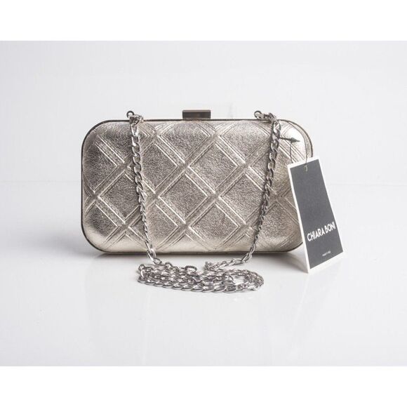 Chiara Boni Womens Gold Diamond-Embossed Metallic Leather Gloria Clutch Gold - Picture 1 of 7